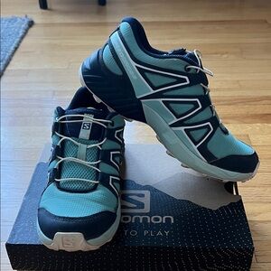 Salomon Girl Athletic Shoes - Aqua and Navy, hiking shoes